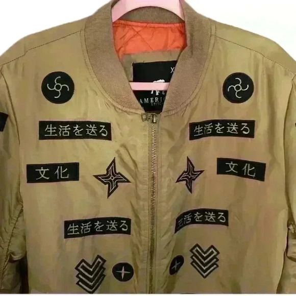 American Stitch All Over Patch Beige Bomber Jacket (264) - Picture 7 of 14